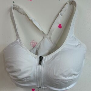 Zipper Front Sports Bra in White
